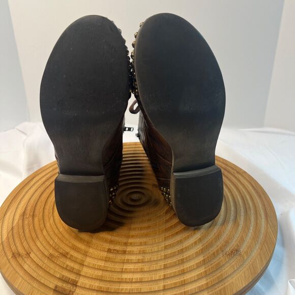 Steve Madden Leather Brown Gold Spike Studded Tarnney Combat Boots Size 7 M - Picture 10 of 10